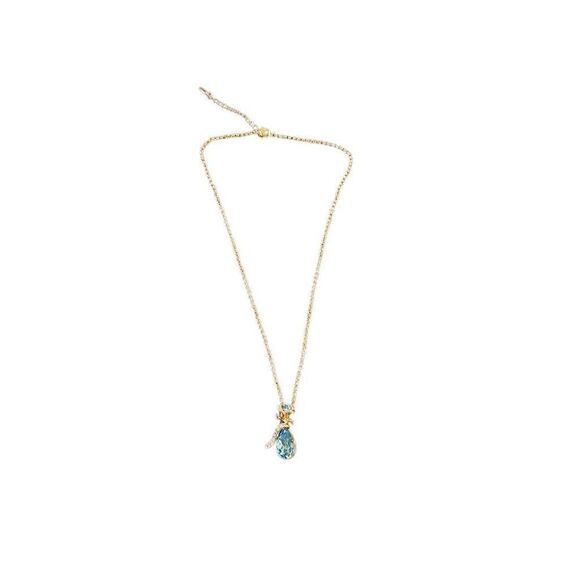 CDE Aquamarine Blue Crystal Gold Rose Shaped Jewelry Earrings Necklace Gift Set - Picture 7 of 12